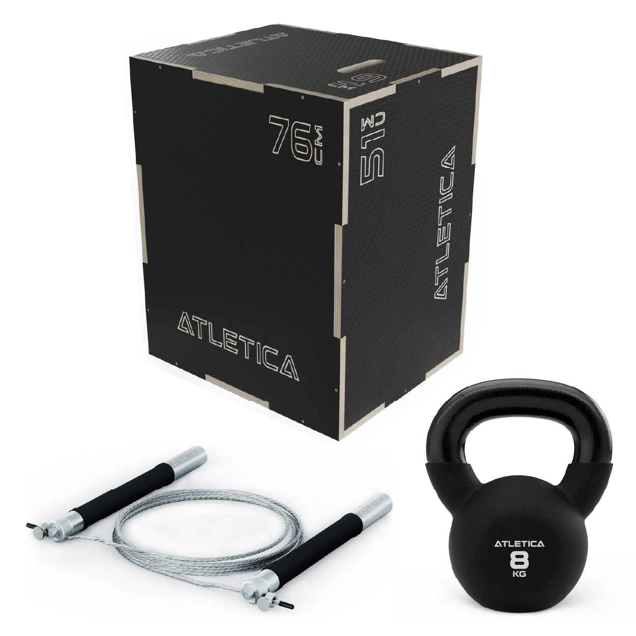 Lower Body Warm-Up Set 1: Anti-Slip Plyo Box, 8kg Kettlebell, J3 Springseil