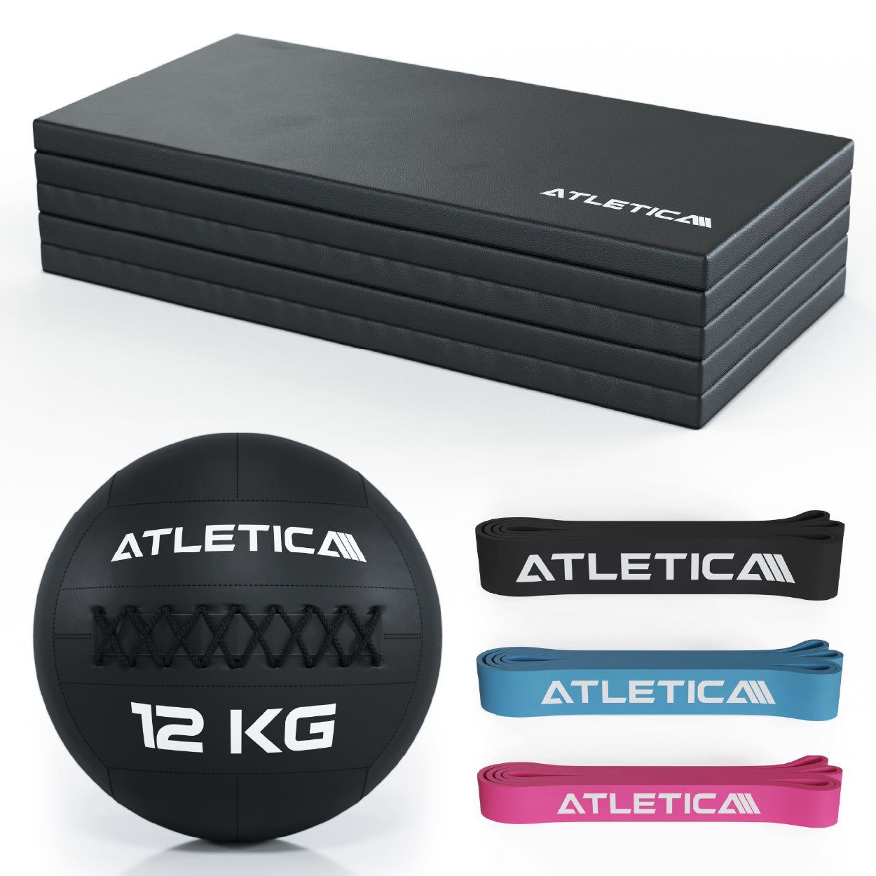 Lower Body Warm-Up Set 6: Zenfold Gummimatte, 12kg Wallball, Widerstandsbänder