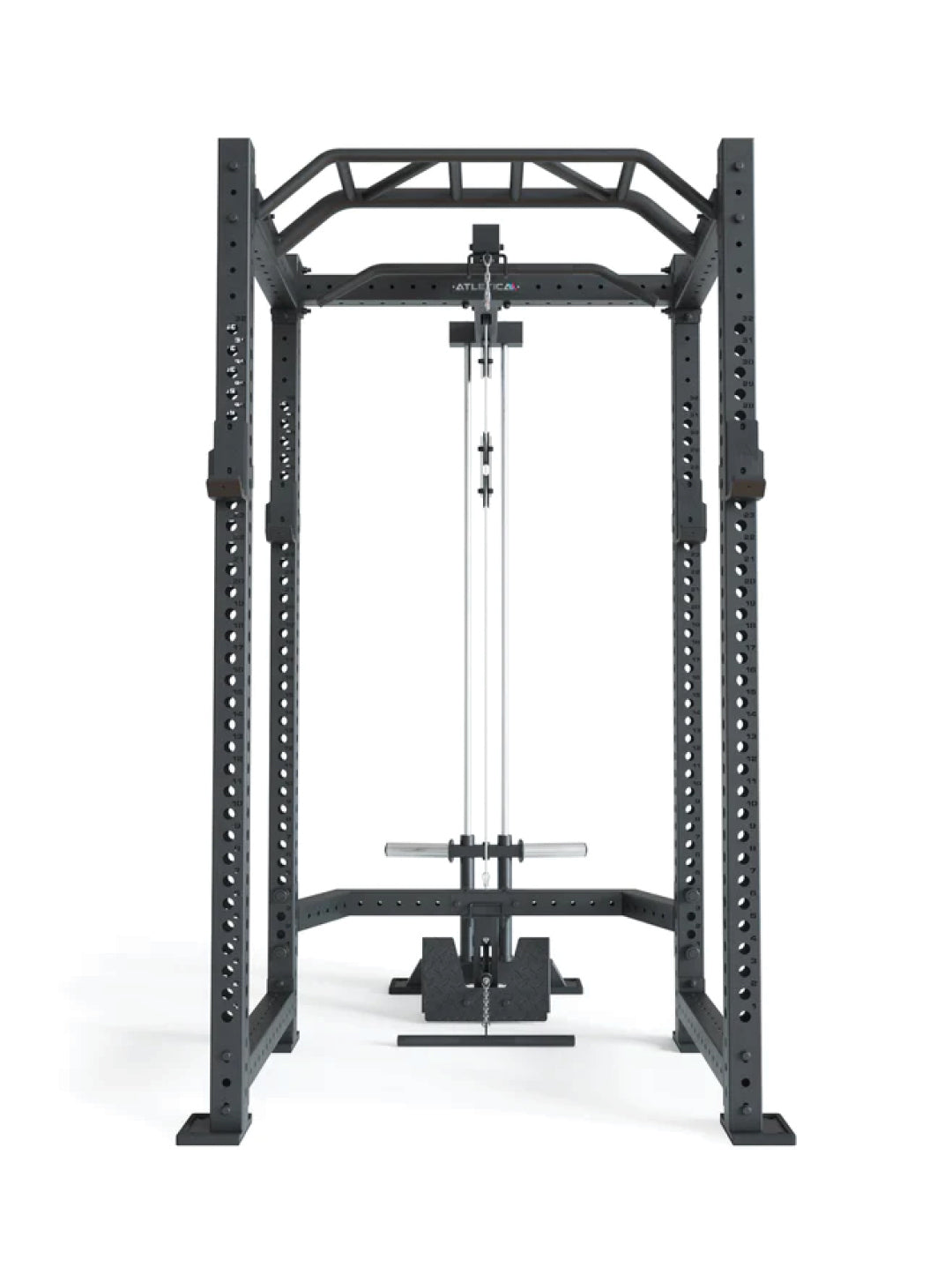 Full Squat Rack R8-BlackHawk: Plate Loaded mit Latzug & Rudereinheit | Multi-Grip Bar, 4 J-Hooks | 226 cm Höhe | 123x181 cm Grundfläche | 188 kg schwer