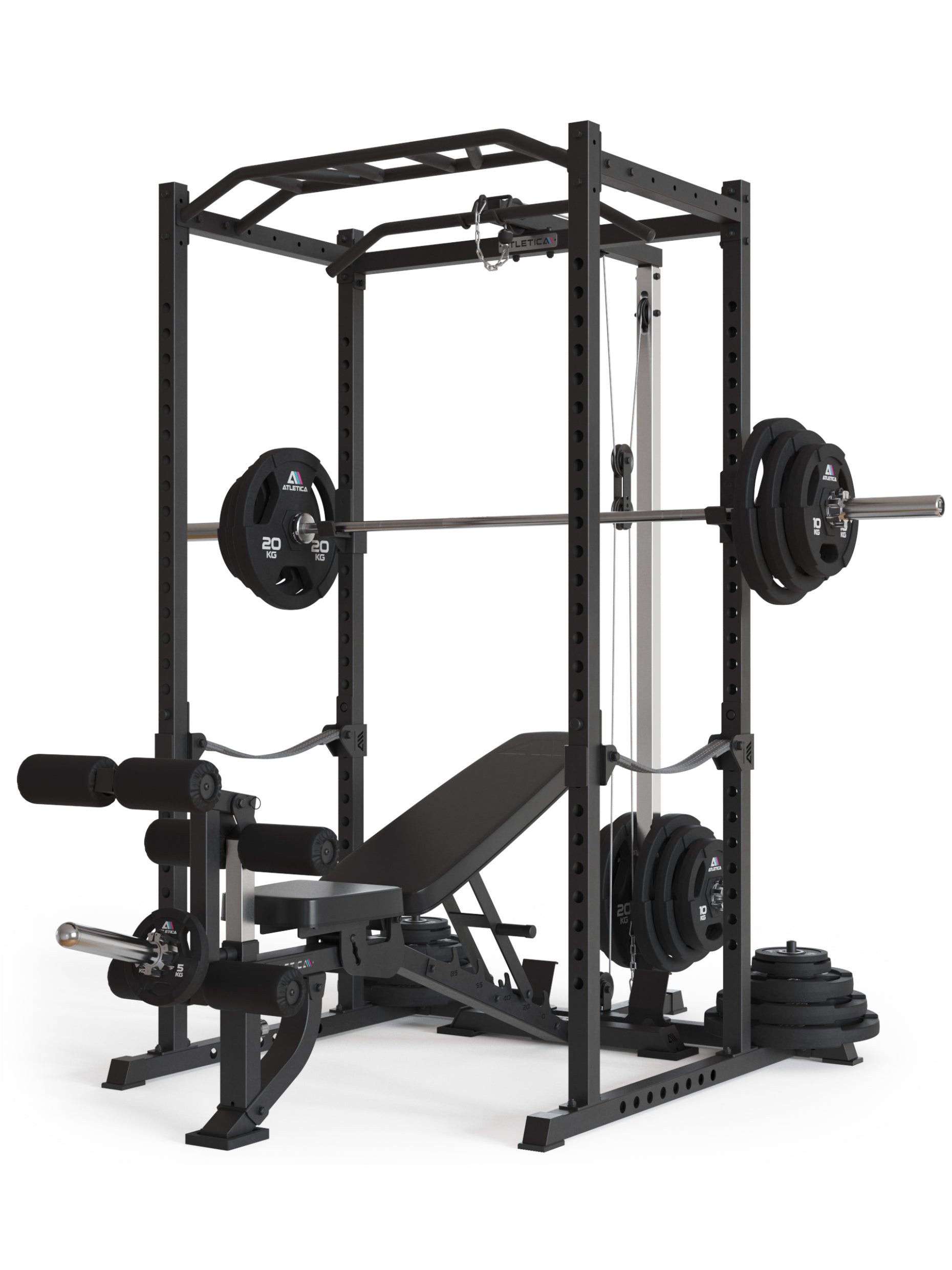 Power Rack Vega R5 Serie: Power Rack mit Latzug, Multi-Grip Pull-Up Bar, Pin-and-Pipe-Safeties, J-Hooks und Weight-Pins, ideal für Fitnesstraining mit Gewichten und Hantelbank, #size_213-cm