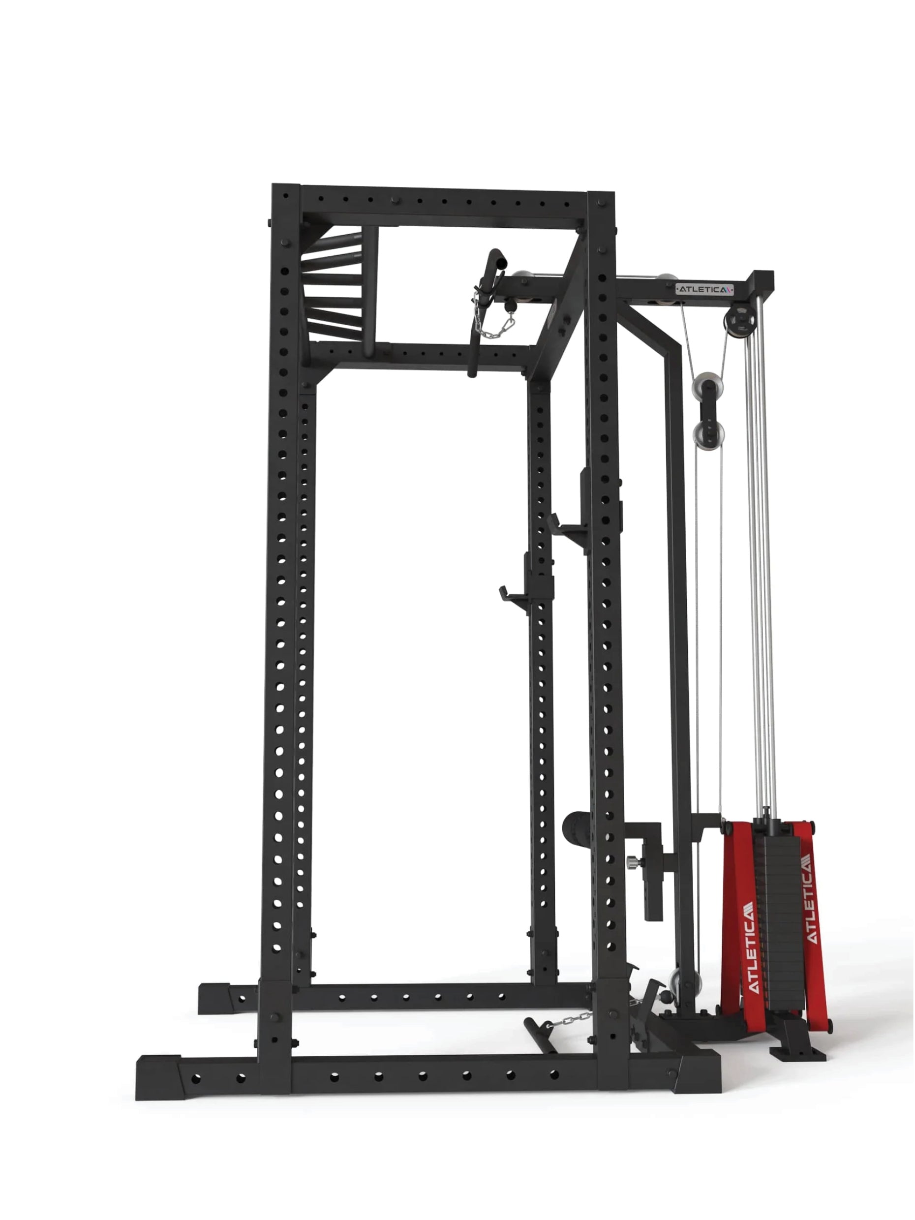 Squat Rack R7-Base Stack mit Latzug | Ruderstation | Jammer Arms | Dip & Pull-Up Bar | Landmine | J-Hooks, Weight-Pins & Band Pegs, 