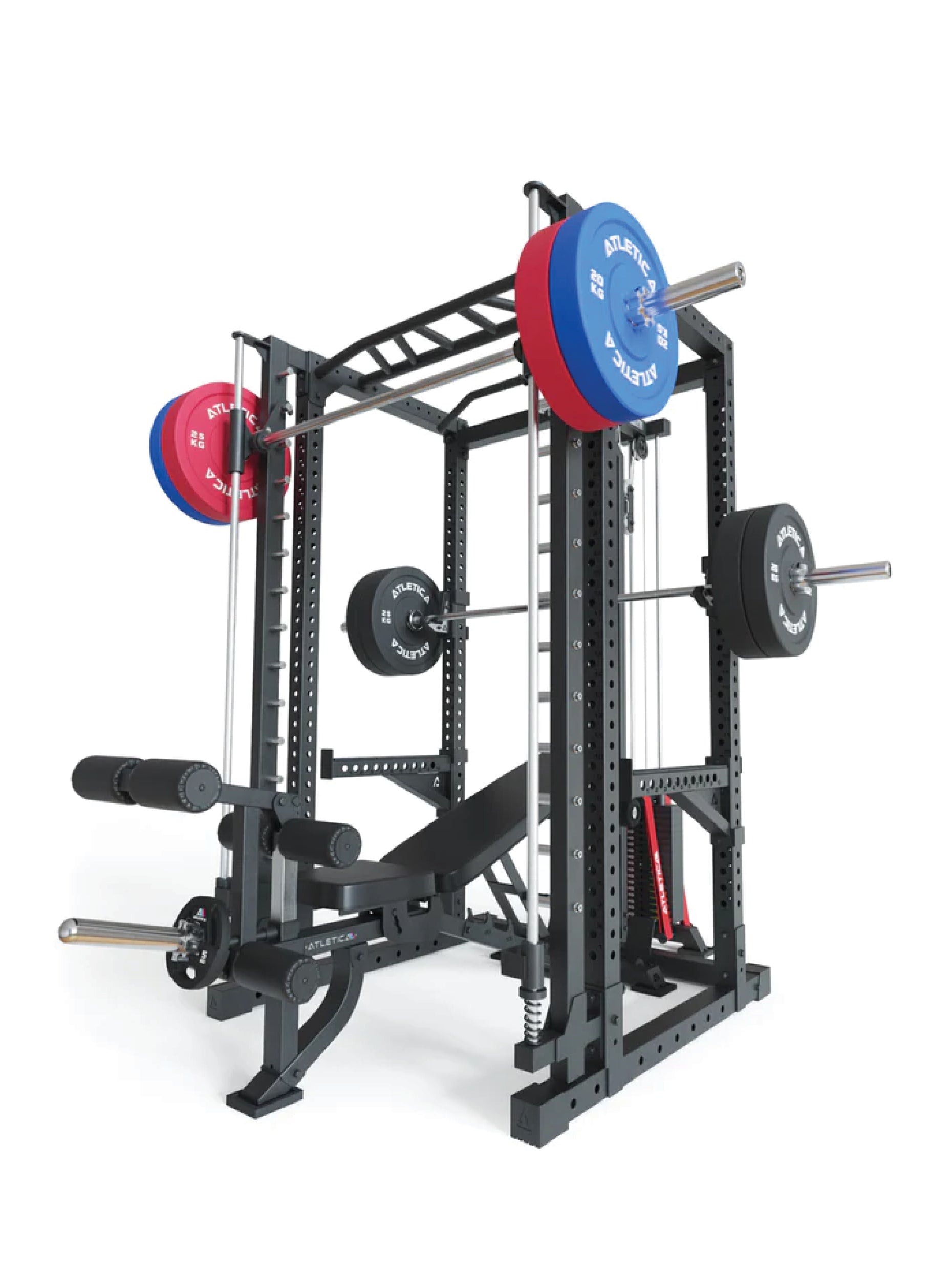 Power Rack R7-Daemon: Squat Rack mit Latzug und Smith Machine | Smith kann optional vorne oder hinten angebracht werden | Integrierter Langhantel | in zwei Höhen verfügbar, 