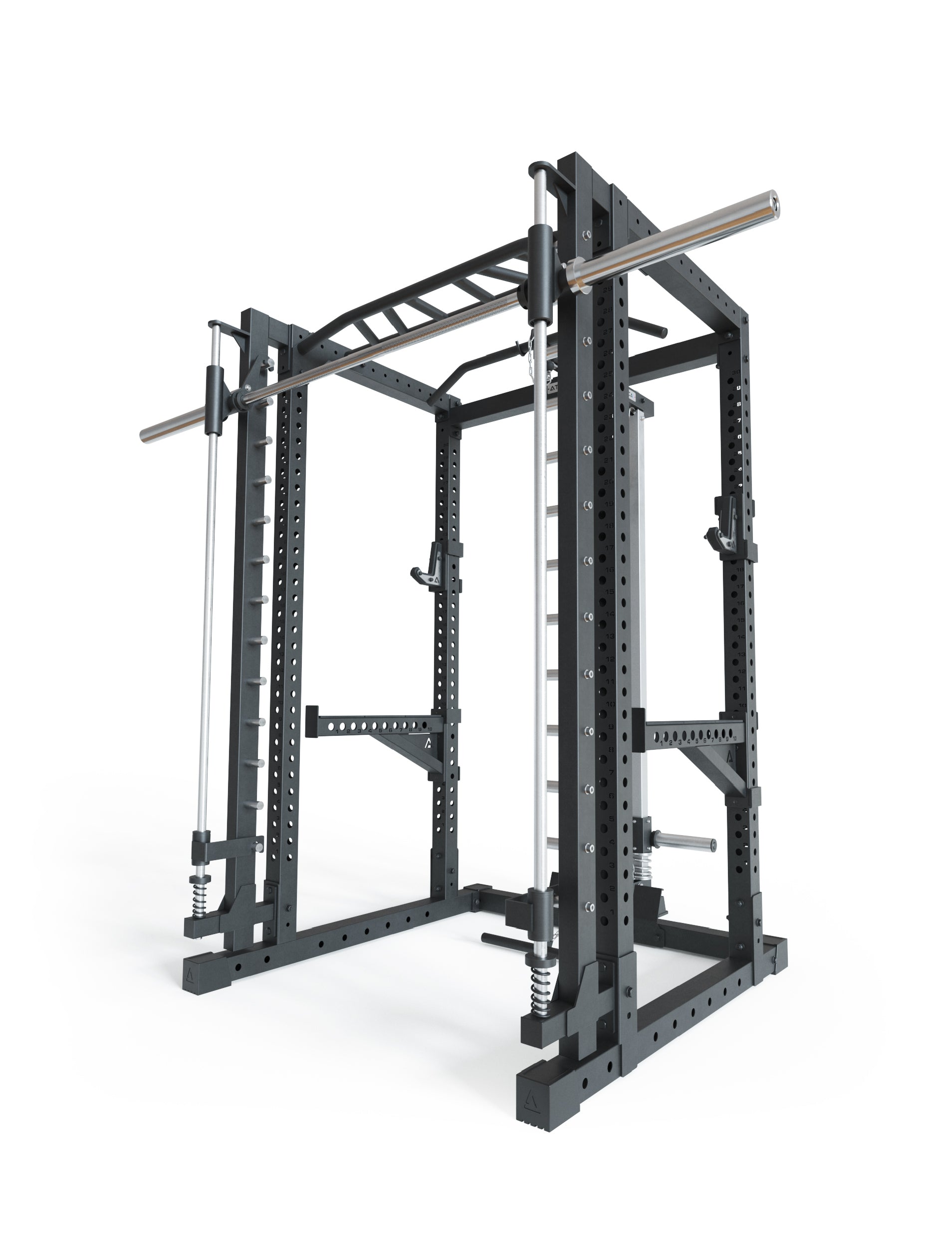 Power Rack R7-Forge: Squat Rack mit Smith Machine | Latzug & Langhantel | Smith kann optional vor oder hinter dem Rack angebracht werden, #size_224-cm