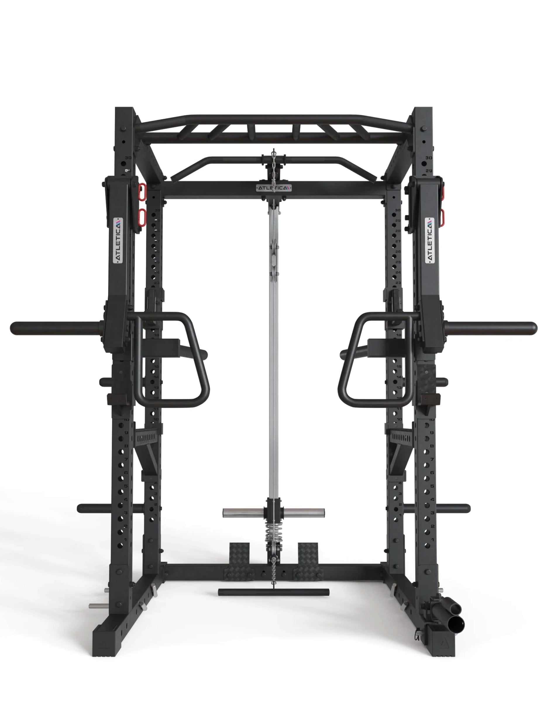 Squat Rack R7-Kano: mit Latzug | Ruderstation | Jammer Arms | Klimmzugstange | Dip Bar | Landmine | J-Hooks, Weight-Pins & Band Pegs | in zwei Höhen verfügbar, #size_224-cm