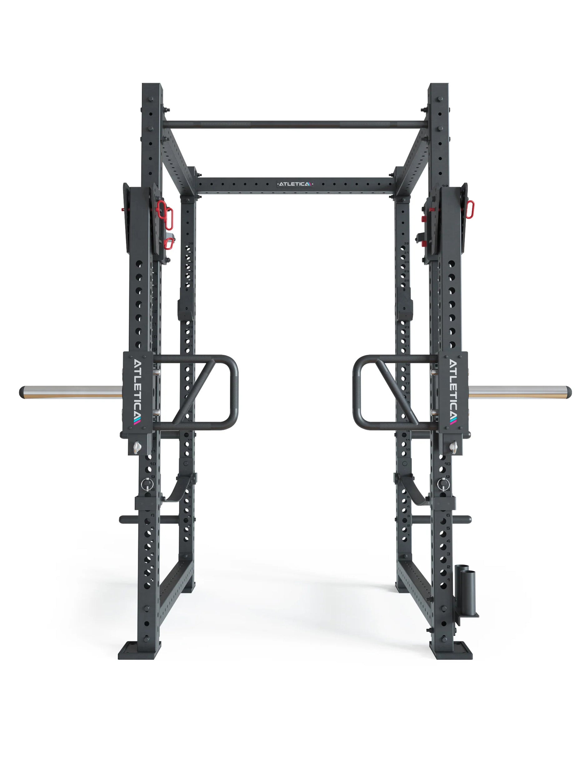 R8-Slate Power Rack: Squat Rack mit Jammer Arms | Safety Straps, J-Hooks, Bar Holder & Weight Pins | Full Rack in Studio Qualität | 226 cm Höhe | 123x123 cm Fläche | 206 kg | Modular