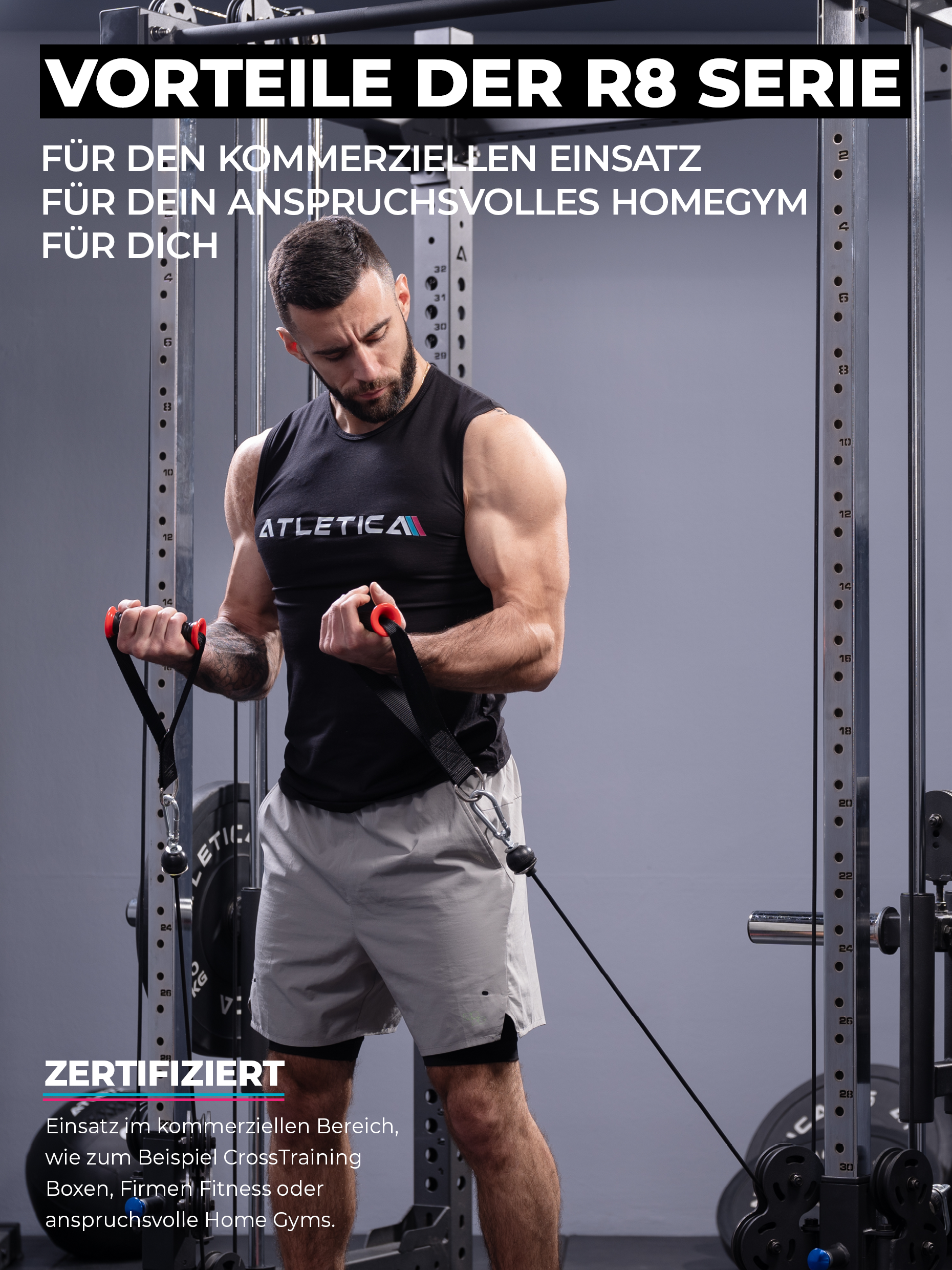 Full Rack R8-BlackHawk: Squat Rack | Plate Loaded mit Latzug & Rudereinheit | Multi-Grip Bar, 4 J-Hooks | 226 cm Höhe | 123x181 cm Grundfläche | 188 kg schwer