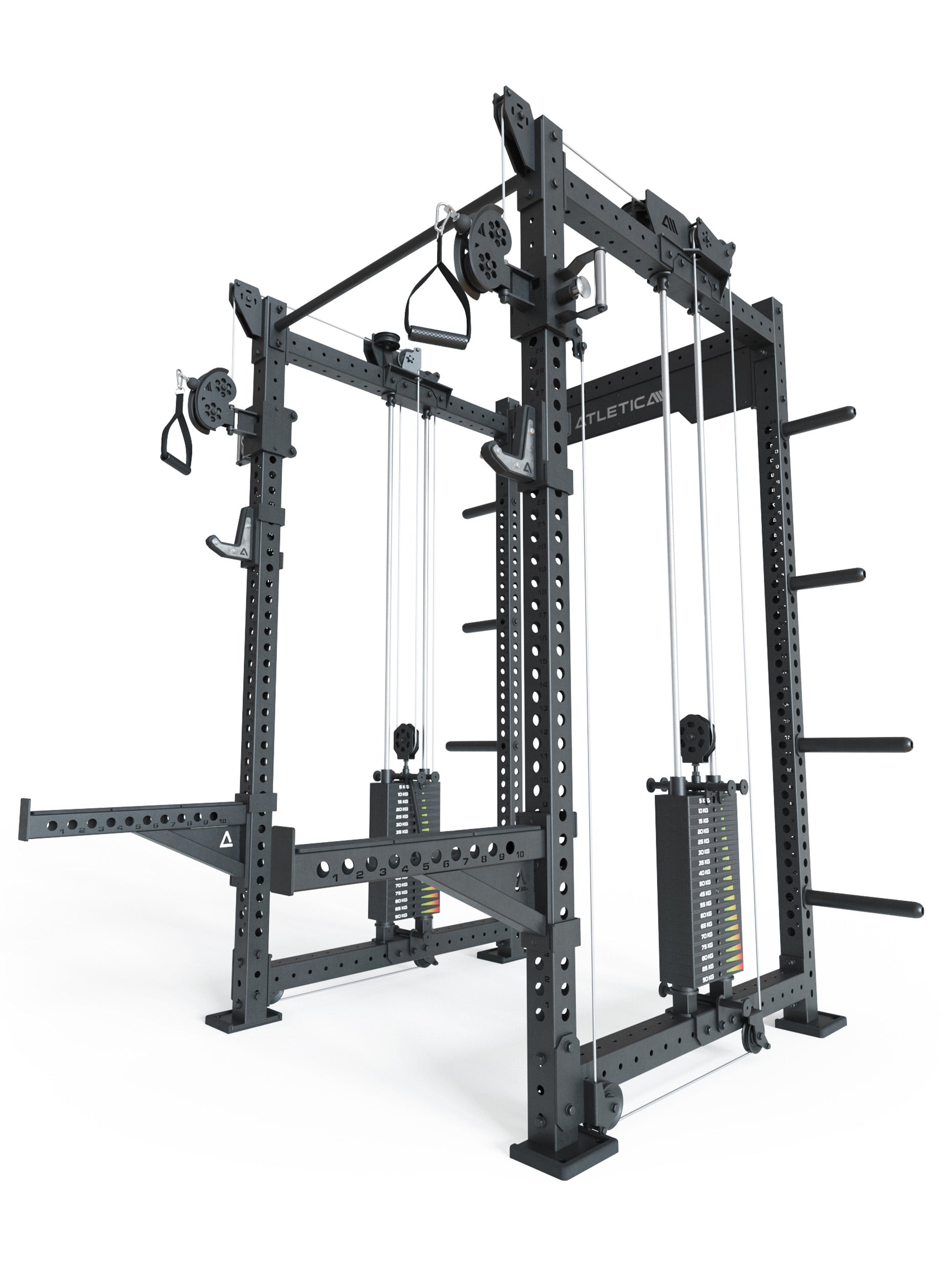 Power Racks R8 Bradley: in vier Versionen verfügbar Kabelzugsystem mit 2x90kg seitlichen Gewichtsblocks | Modular ausbaubar mit Multipressen und Jammer Armen 