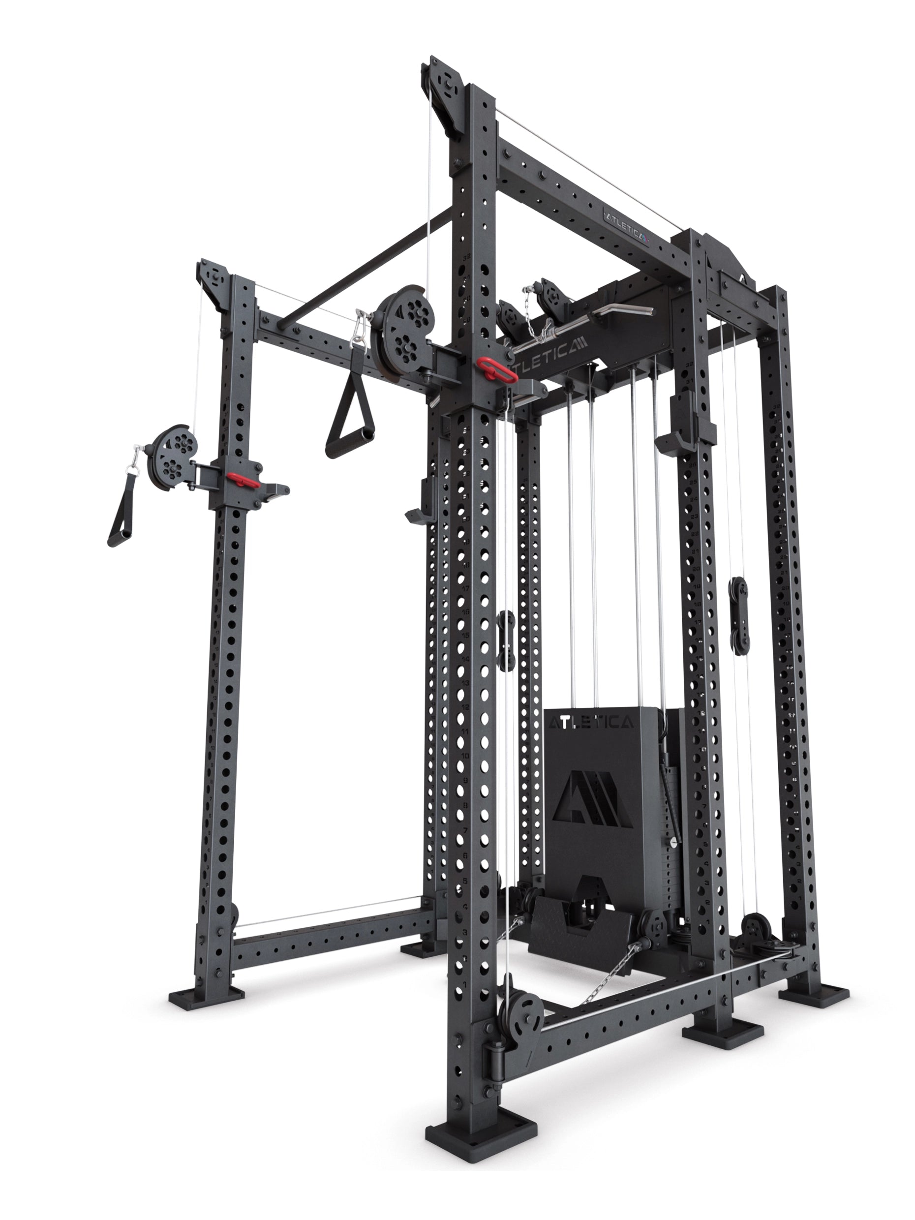 Power Rack R8-Alpha: Squat Rack & Kabelzug | 180kg Steckgewichte für Cable Cross, Latzug, Rudern | Klimmzugstange, J-Hooks | 6-Pfosten