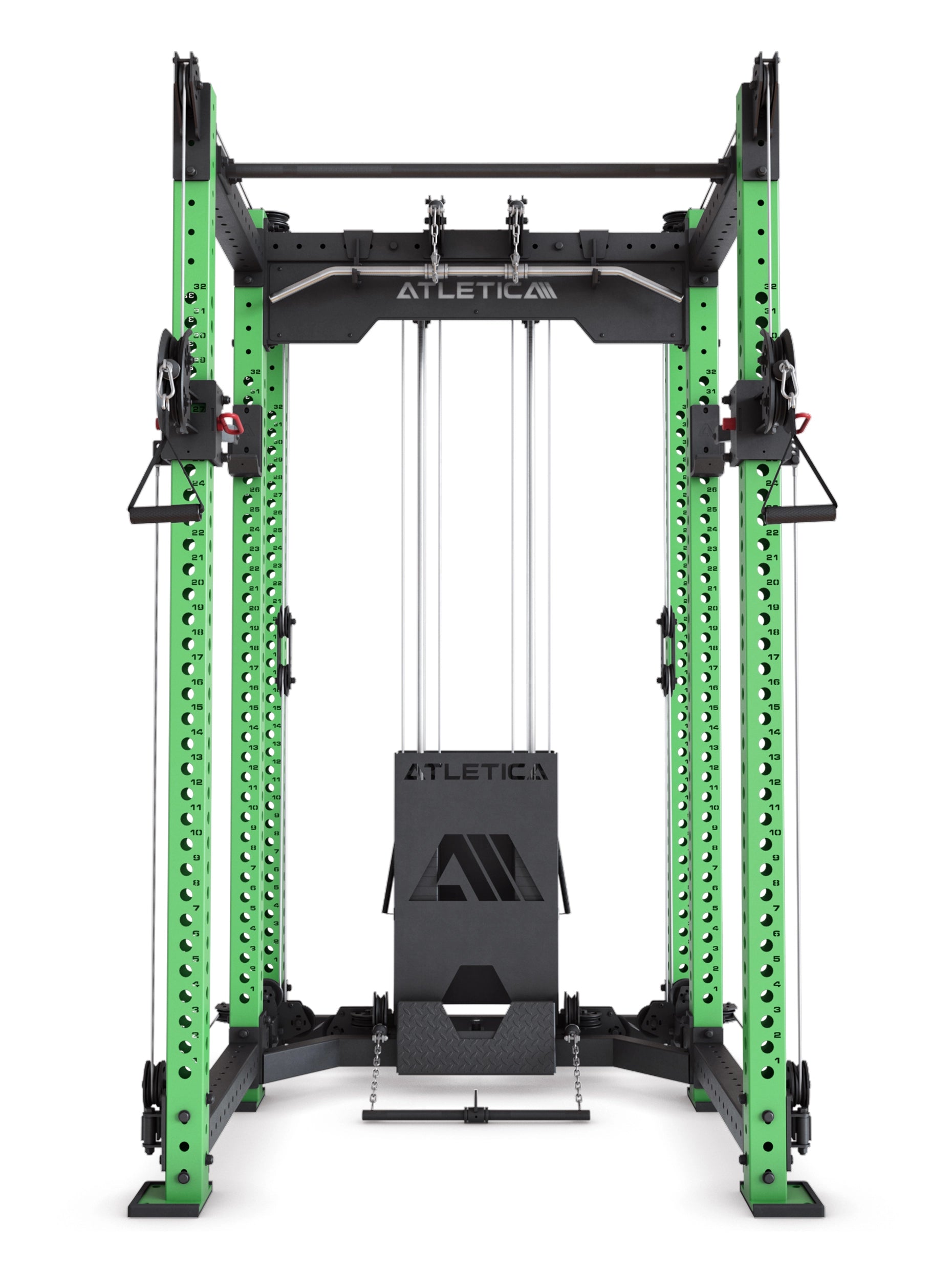 Power Rack R8-Alpha: Squat Rack & Kabelzug | 180kg Steckgewichte für Cable Cross, Latzug, Rudern | Klimmzugstange, J-Hooks | 6-Pfosten 