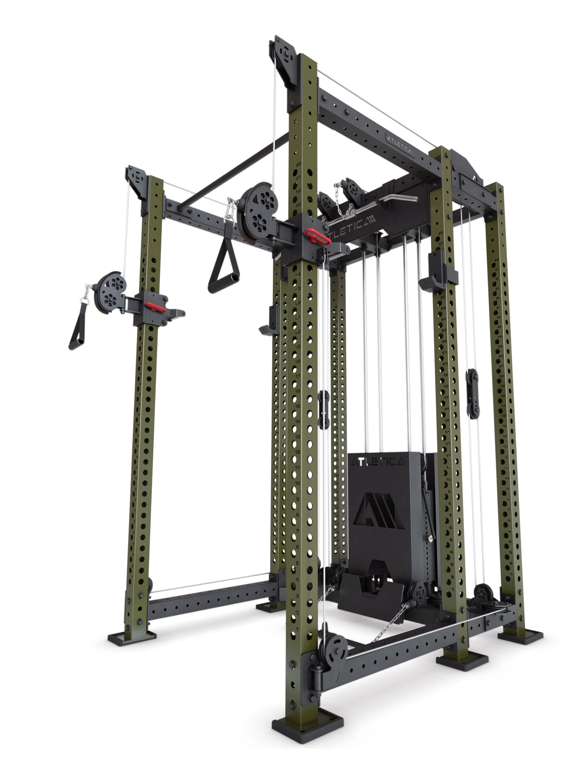 Power Rack R8-Alpha: Squat Rack & Kabelzug | 180kg Steckgewichte für Cable Cross, Latzug, Rudern | Klimmzugstange, J-Hooks | 6-Pfosten 