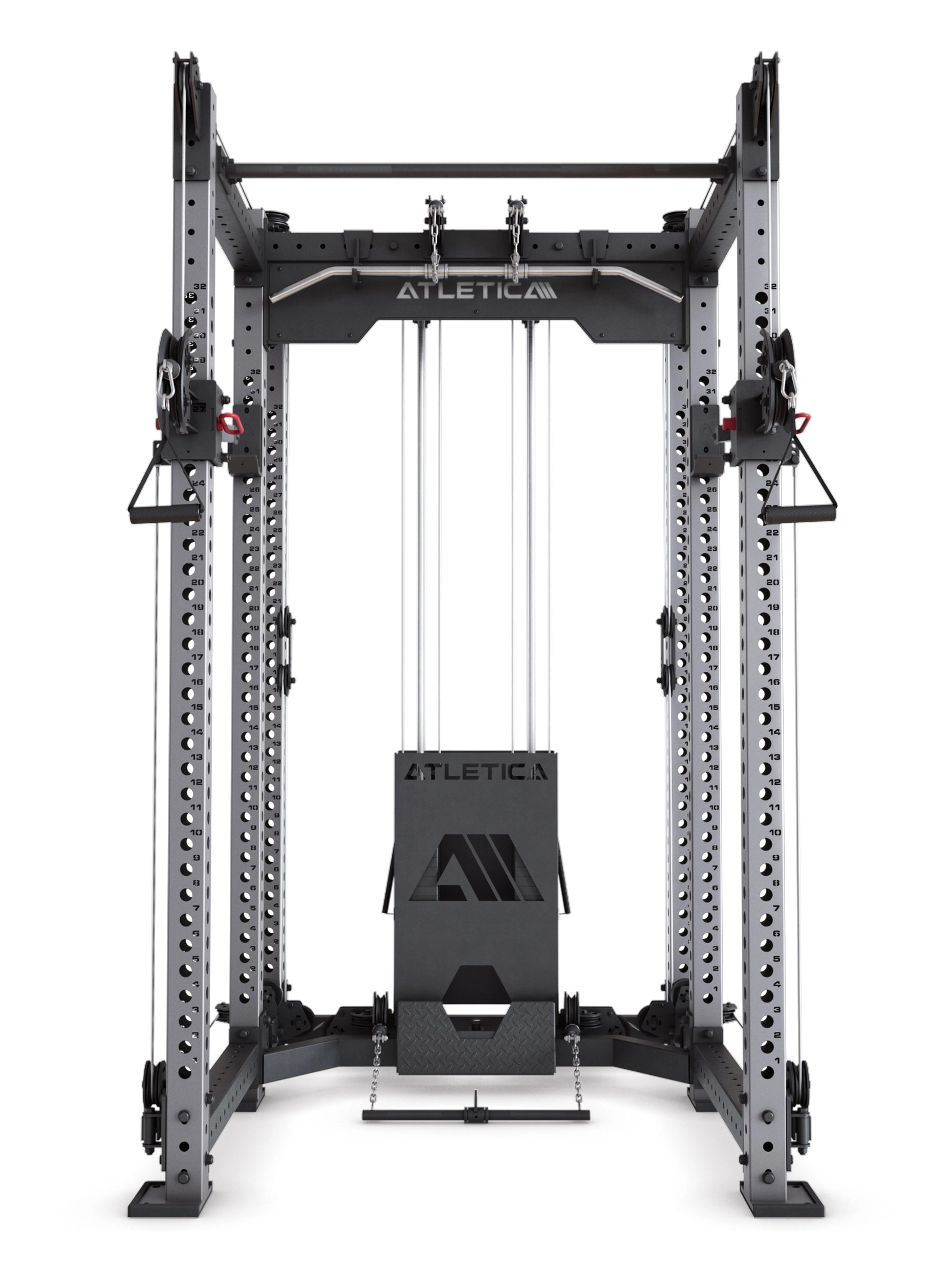 Power Rack R8-Alpha: Squat Rack & Kabelzug | 180kg Steckgewichte für Cable Cross, Latzug, Rudern | Klimmzugstange, J-Hooks | 6-Pfosten 