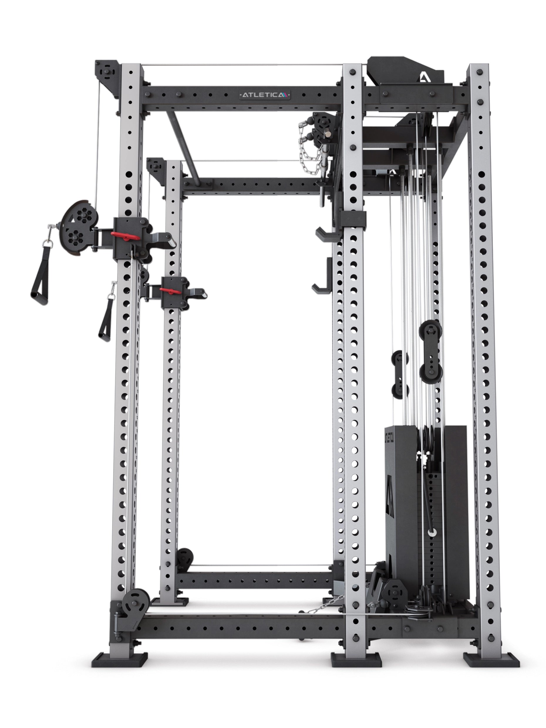 Power Rack R8-Alpha: Squat Rack & Kabelzug | 180kg Steckgewichte für Cable Cross, Latzug, Rudern | Klimmzugstange, J-Hooks | 6-Pfosten 