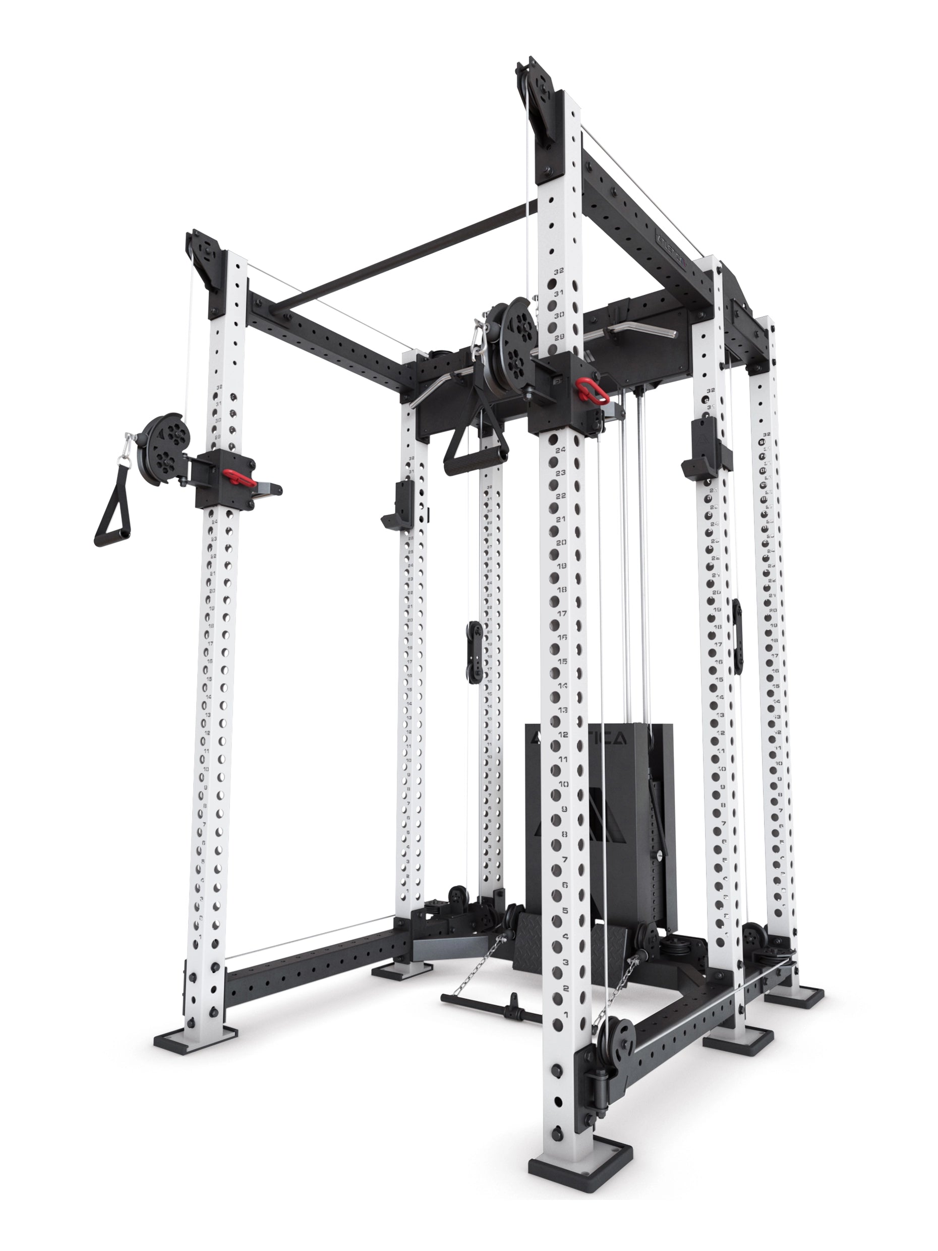 Power Rack R8-Alpha: Squat Rack & Kabelzug | 180kg Steckgewichte für Cable Cross, Latzug, Rudern | Klimmzugstange, J-Hooks | 6-Pfosten 