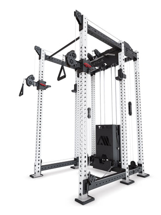 Power Rack R8-Alpha: Squat Rack & Kabelzug | 180kg Steckgewichte für Cable Cross, Latzug, Rudern | Klimmzugstange, J-Hooks | 6-Pfosten