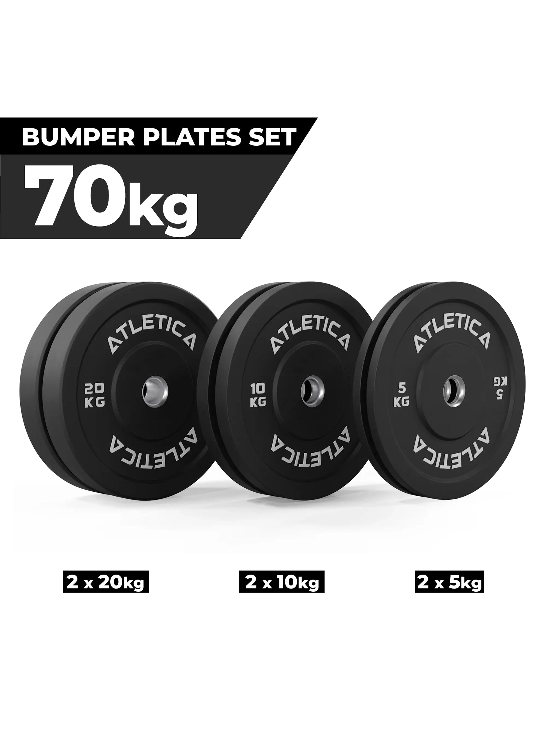 Gewichte Bumper Plates: 70 kg Hantelscheiben Set bestehend aus 2 x 5 kg ∣ 2x 10 kg ∣ 2x 20 kg | 50 mm