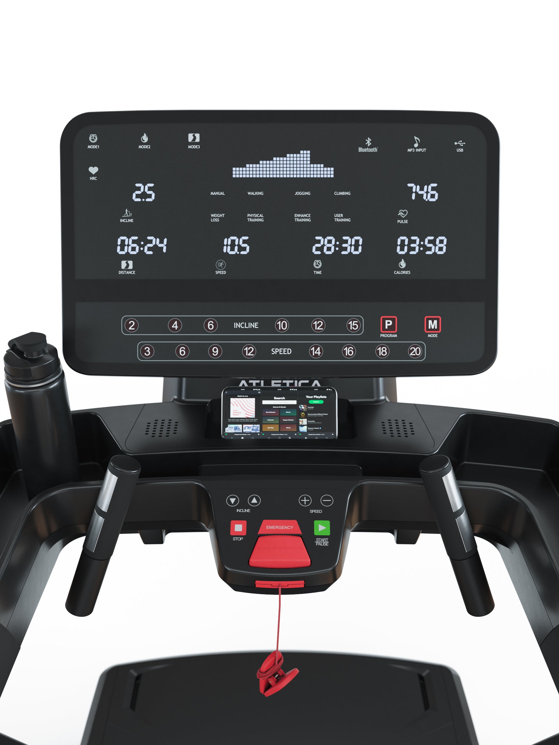 Laufband SprintMaster: großes Display, Bildschirm mit allen wichtigen Anzeigen
