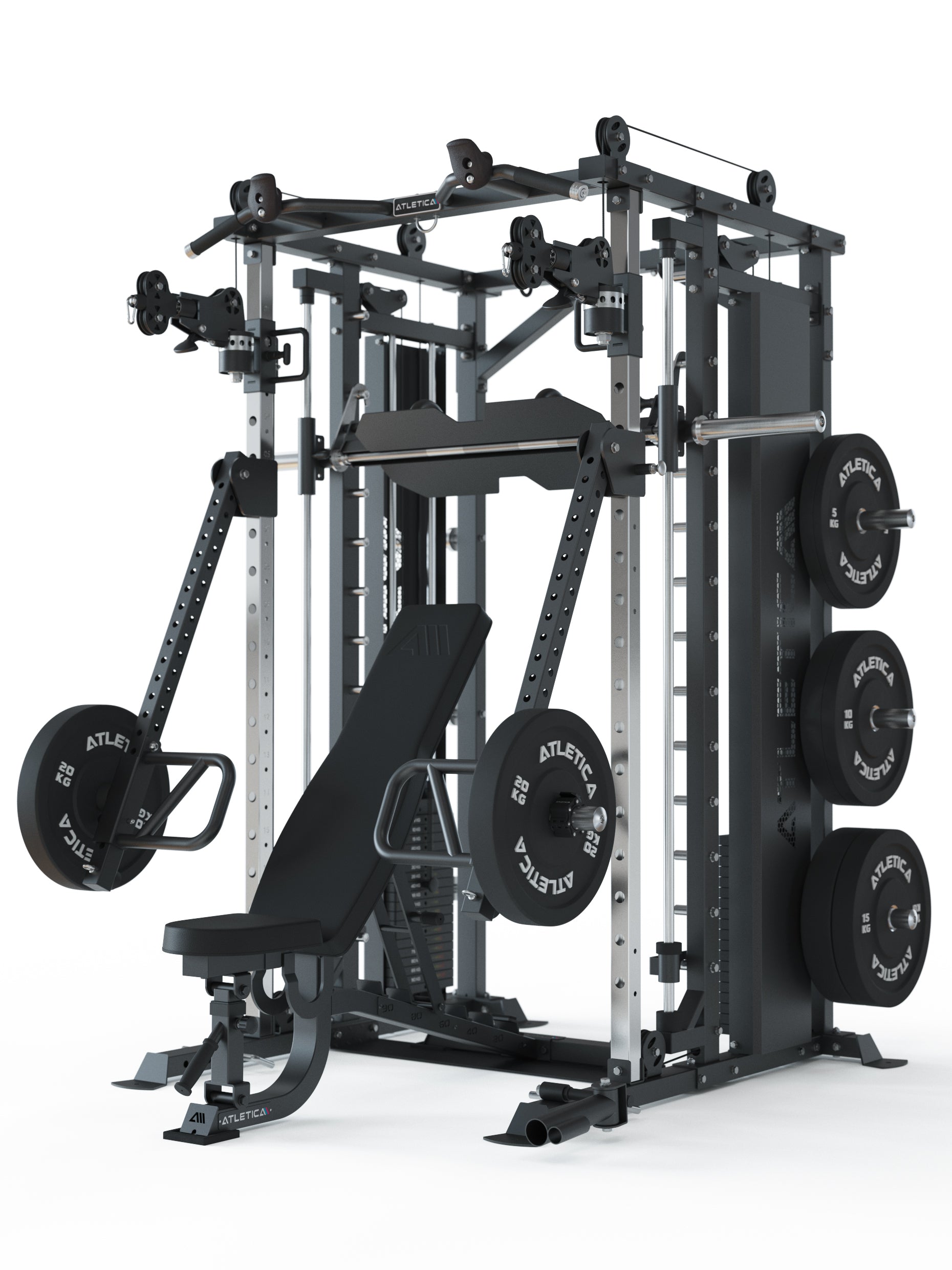 Kraftstation mit Smith Maschine X-Fortress, mit Jammer Armen und B2 Hantelbank