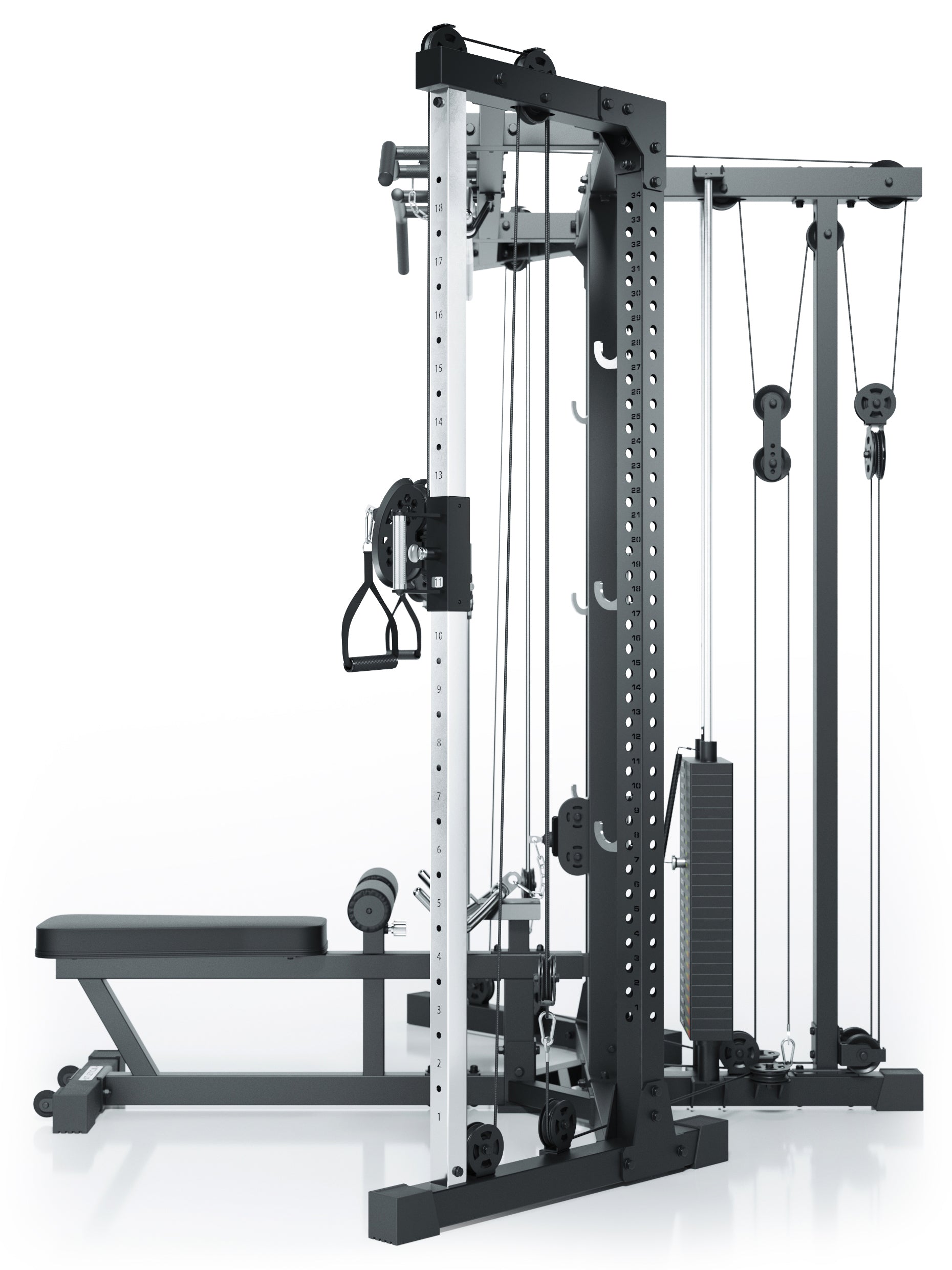 Kabelzugstation: X-TRIA mit 125kg Gewichten, als Eck-Lösung für maximale Raumeffizienz: 