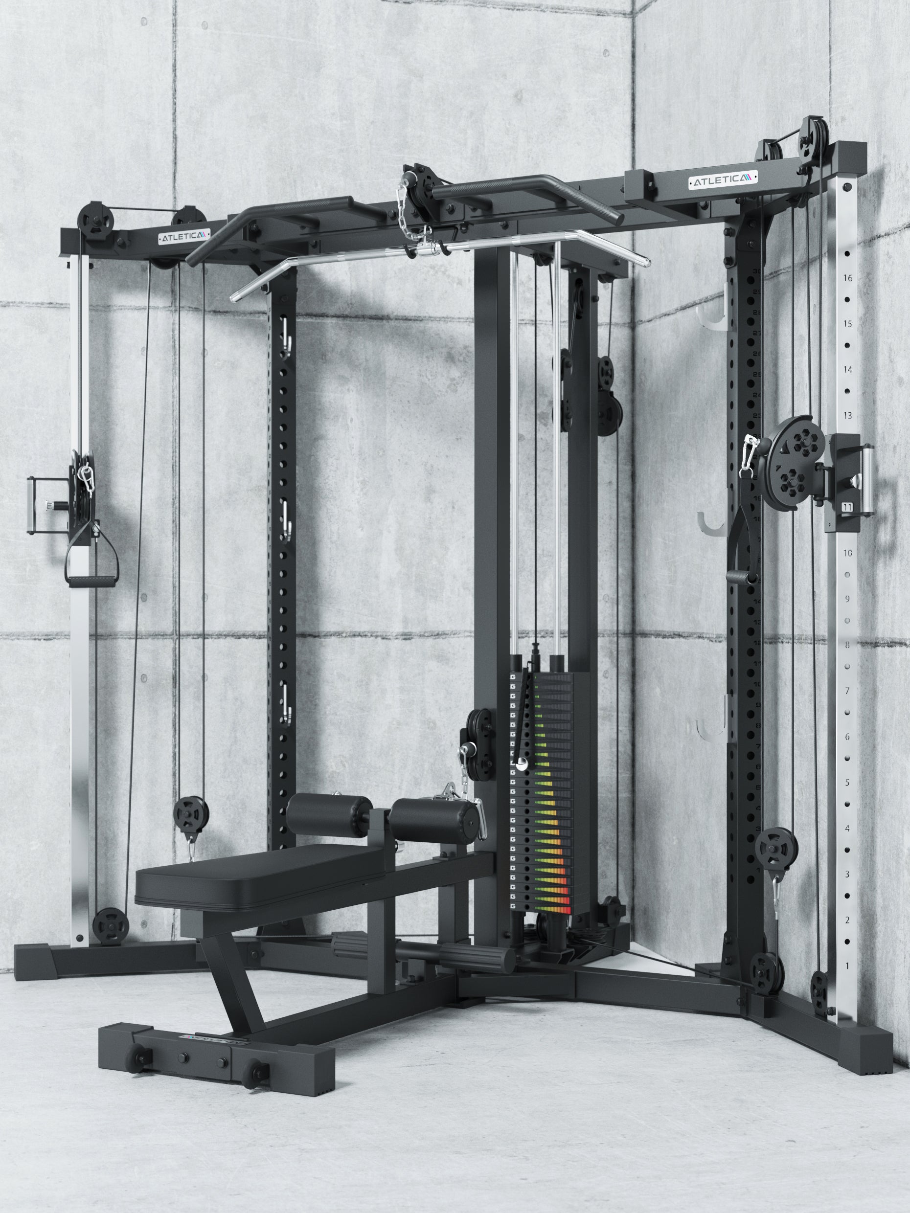 X-TRIA Kabelzugstation mit Cross-Over-Kabelzug mit Lat- und Ruderzug: 