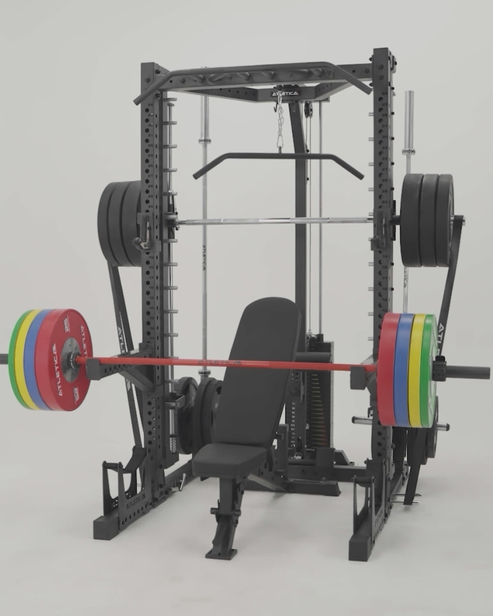 R7 Nemesis Squat Rack mit Steckgewichten und Multipresse Video