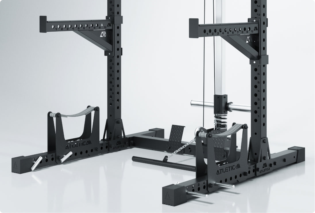 R7 Squat Rack Rider: Modular erweiterbar mit optionaler Deadlift Station und zusätzlichen Hantelscheibenhalterungen