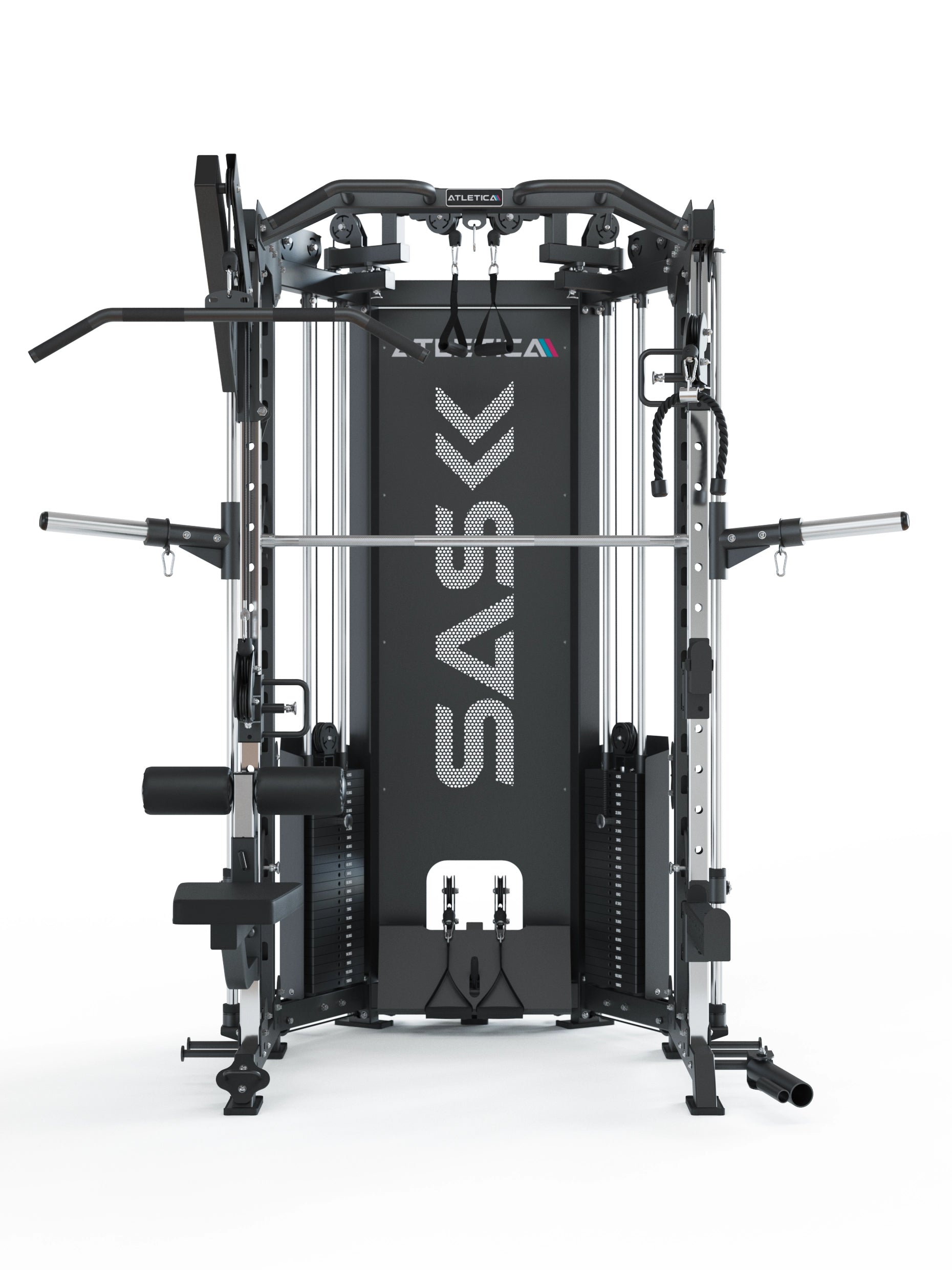 Power Rack, Smith Machine und dualer Kabelzug in einer Multipresse: SAS von Atletica