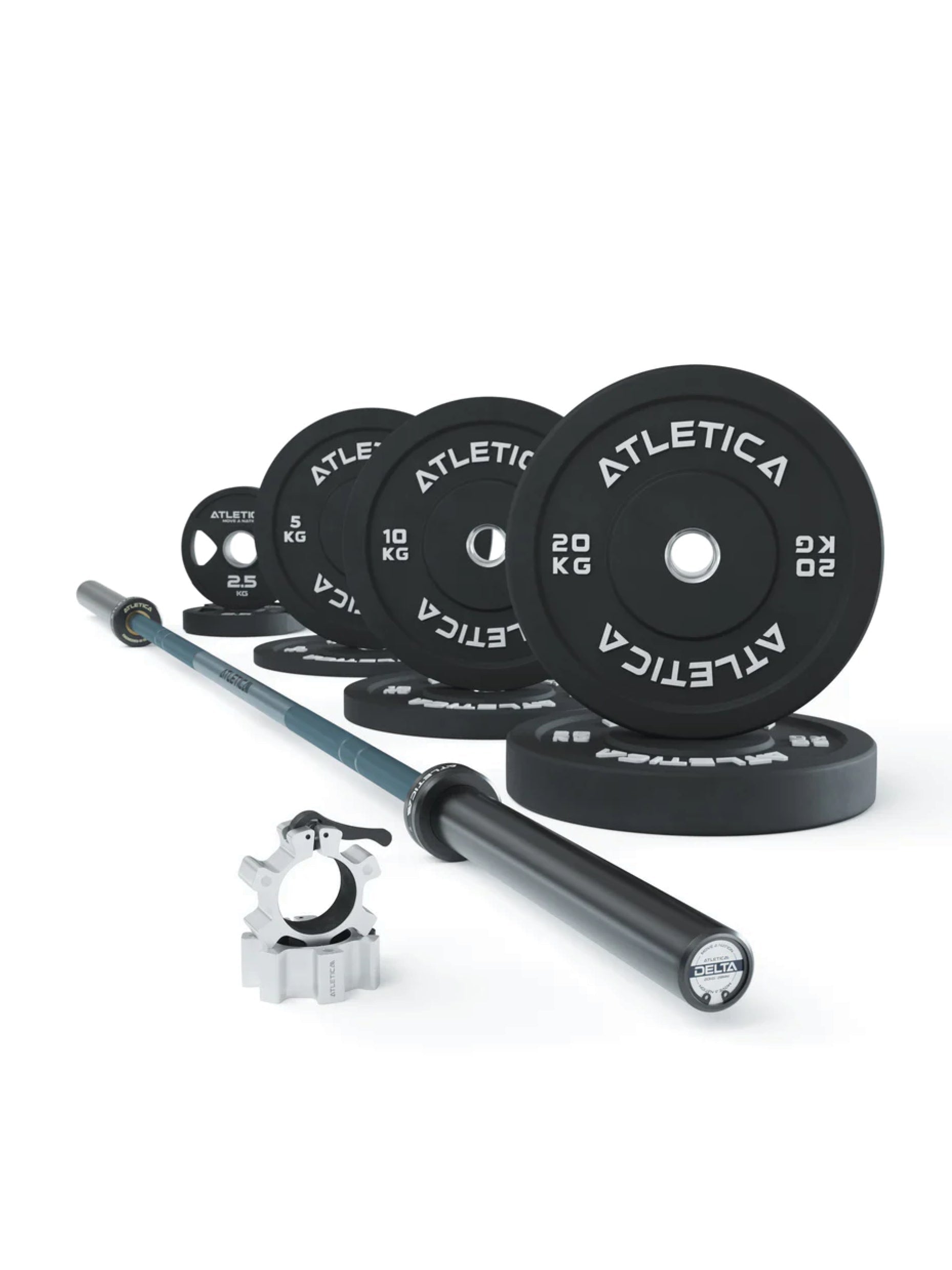 Langhantel Delta Set: Delta Hybrid Stange| 75kg Hantelscheiben | Alu-Hantelverschlüsse | Für Gewichtheben, Powerlifting und CrossFit | Ø 50mm, 