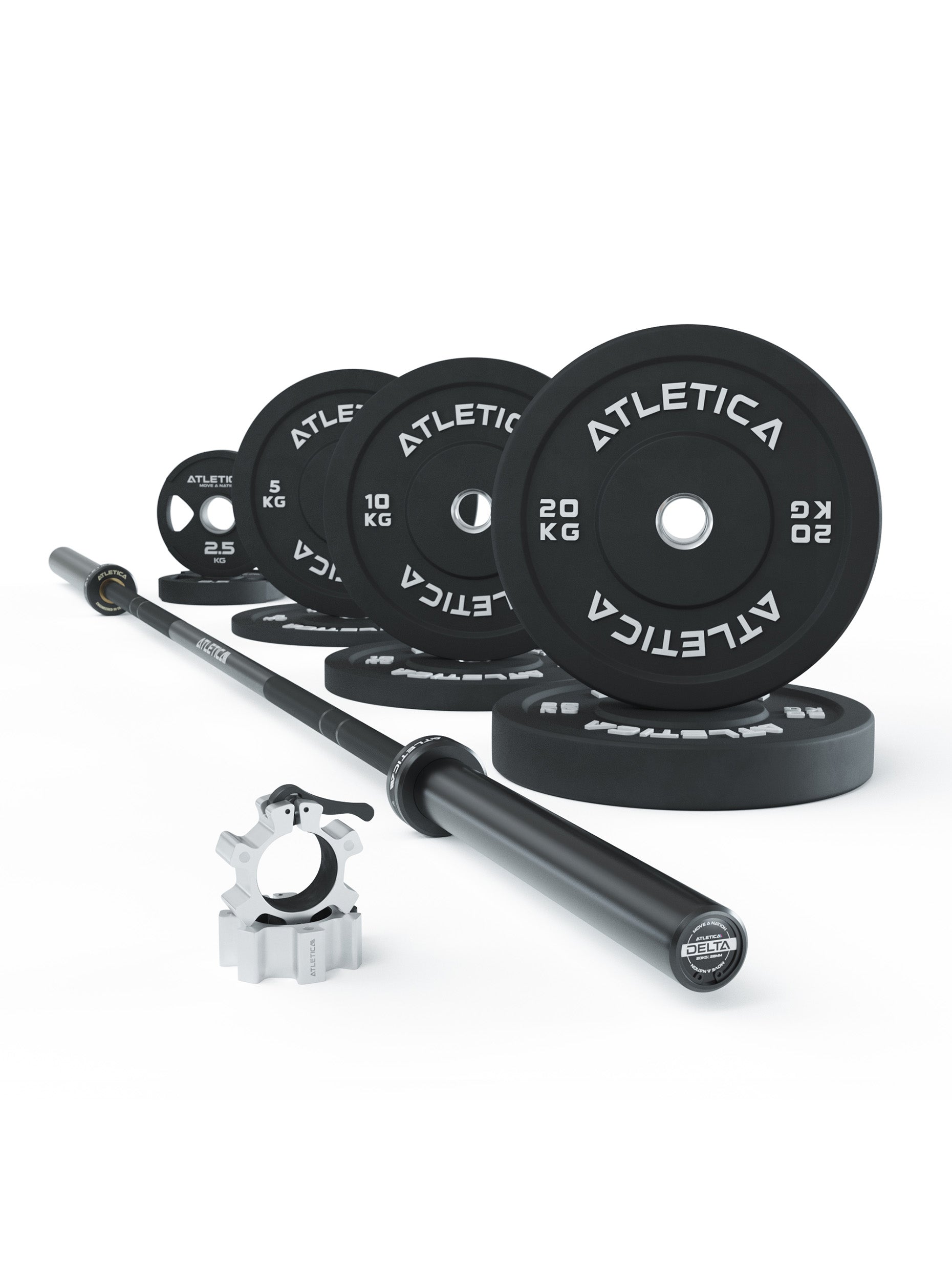 Langhantel Delta Set: Delta Hybrid Stange| 75kg Hantelscheiben | Alu-Hantelverschlüsse | Für Gewichtheben, Powerlifting und CrossFit | 