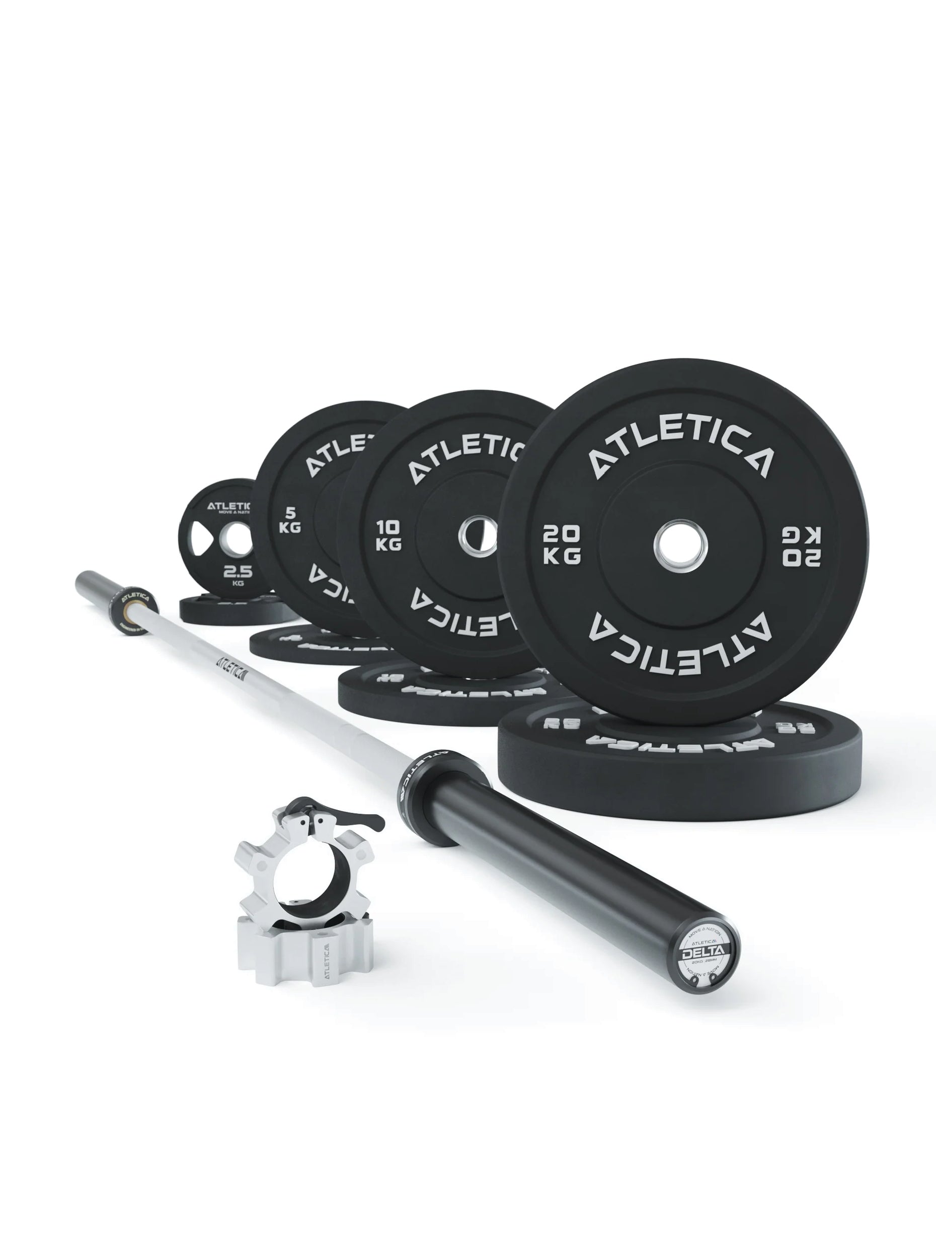 Langhantel Delta Set: Delta Hybrid Stange| 75kg Hantelscheiben | Alu-Hantelverschlüsse | Für Gewichtheben, Powerlifting und CrossFit | Ø 50mm, 